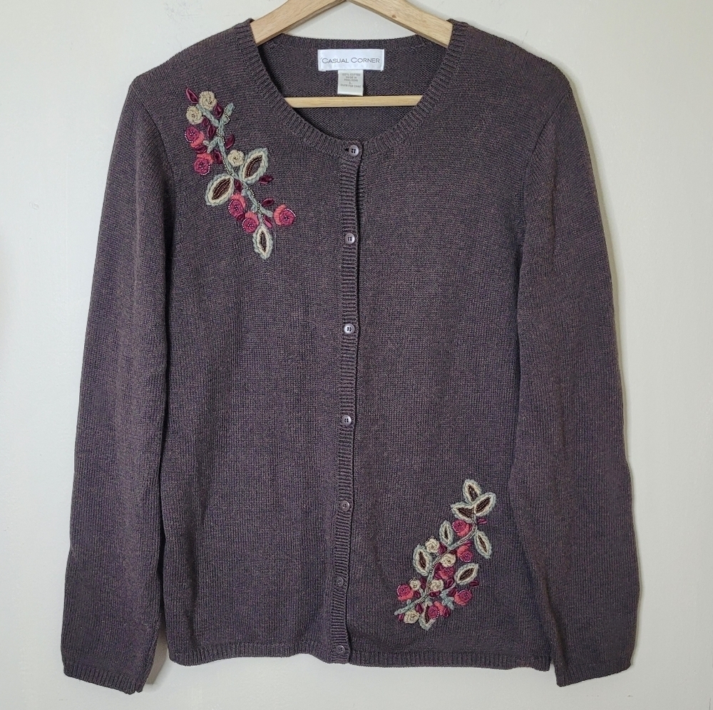 Casual Corner Vintage 90s Brown Cardigan Sweater Size Large - Picture 3 of 9